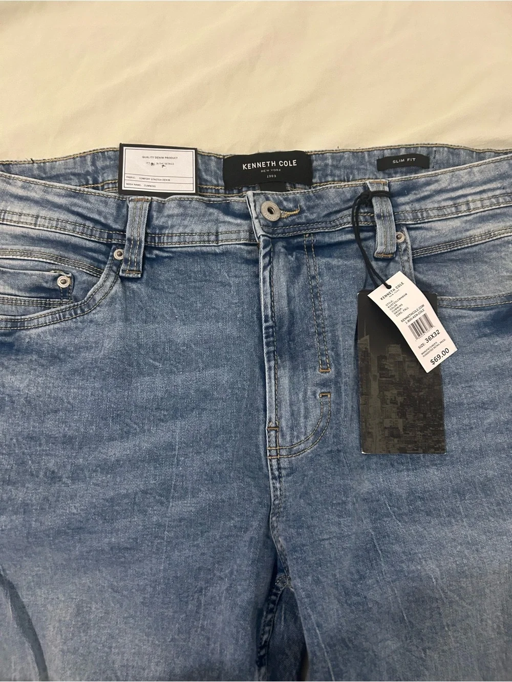 Kenneth Cole Men's Slim Straight Jeans in Faded Blue Wash